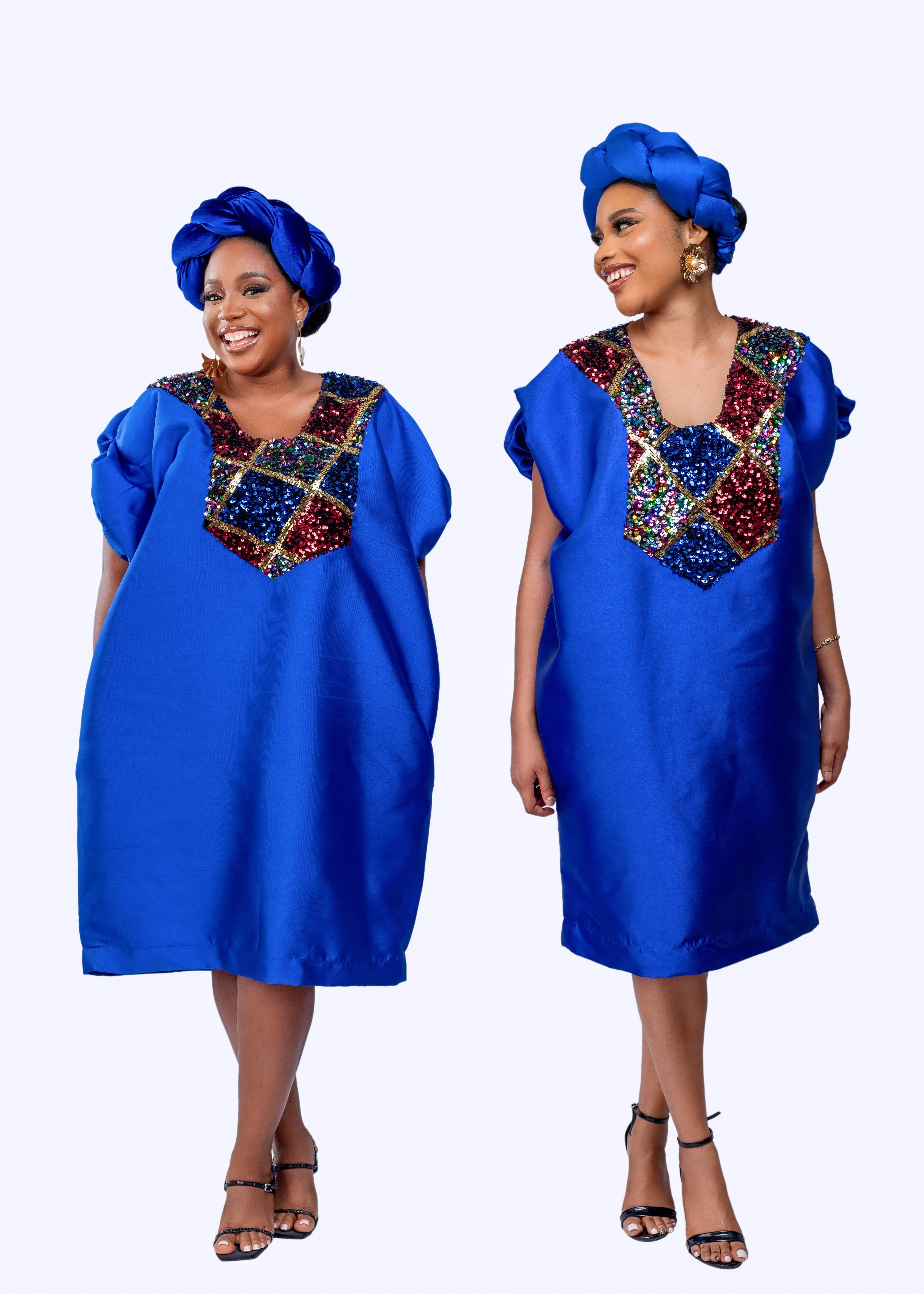 Omoge Twist Silk Cap (blue)- Women's African Cap