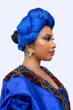 Omoge Twist Silk Cap (blue)- Women's African Cap