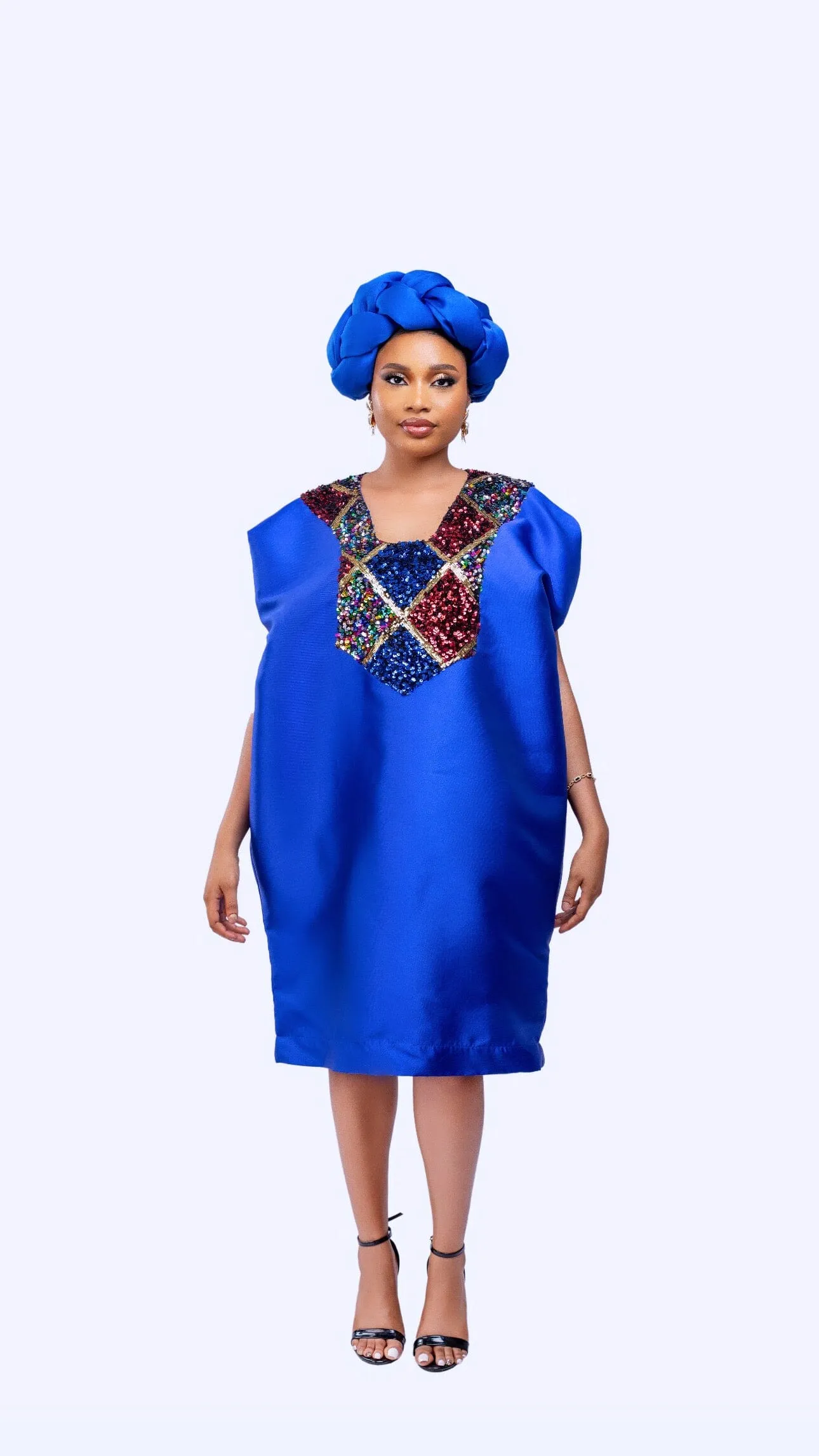 Omoge Twist Silk Cap (blue)- Women's African Cap
