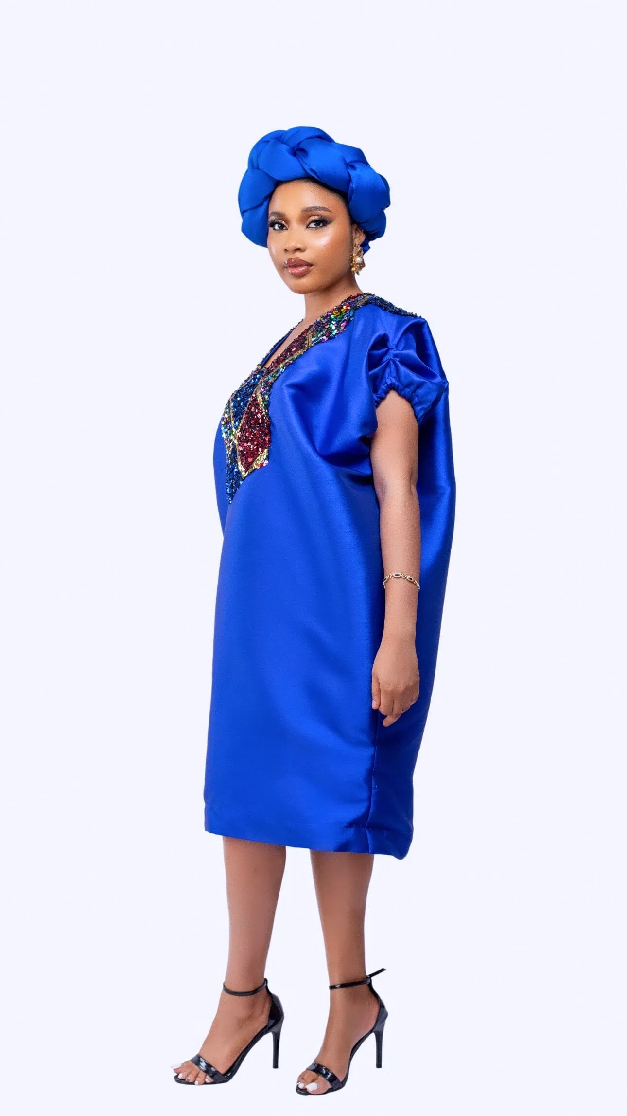 Omoge Twist Silk Cap (blue)- Women's African Cap