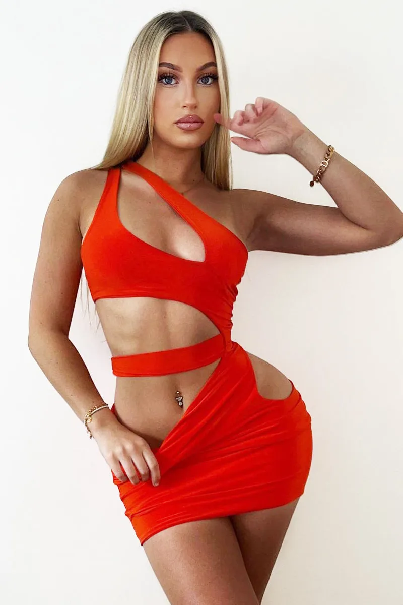 Orange Asymmetric Cut Out Mini Dress - Erin