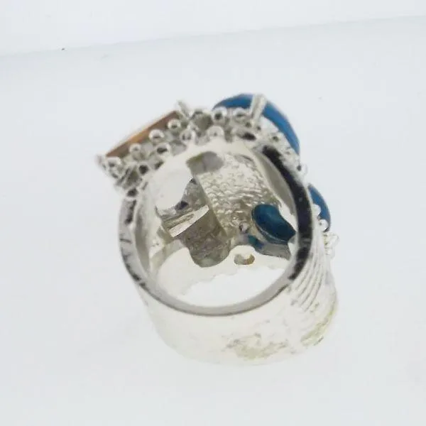 Orange Blue Ring Silver Tone Size 7