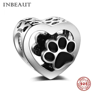 Original 925 Silver Cute Black Enamel Paw Pandora Charms Bracelet