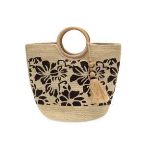 Painted Tropical Floral Jute Tote