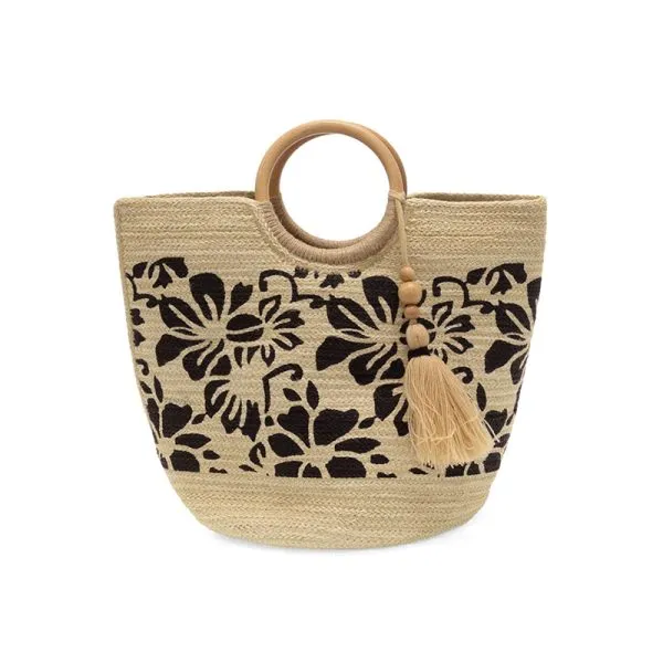 Painted Tropical Floral Jute Tote