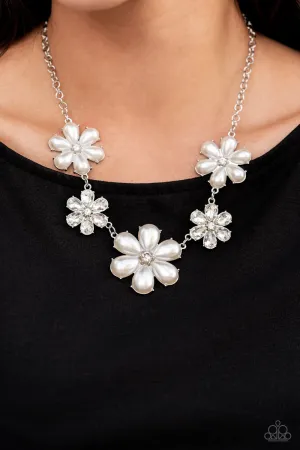 Paparazzi - Fiercely Flowering - White Necklace