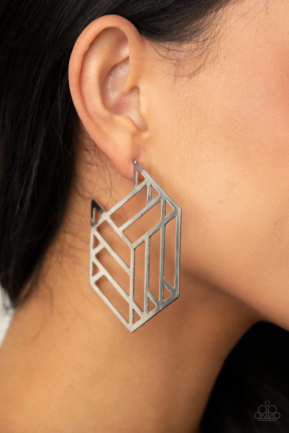 Paparazzi Gotta Get GEO-ing - Silver Hoop Earrings