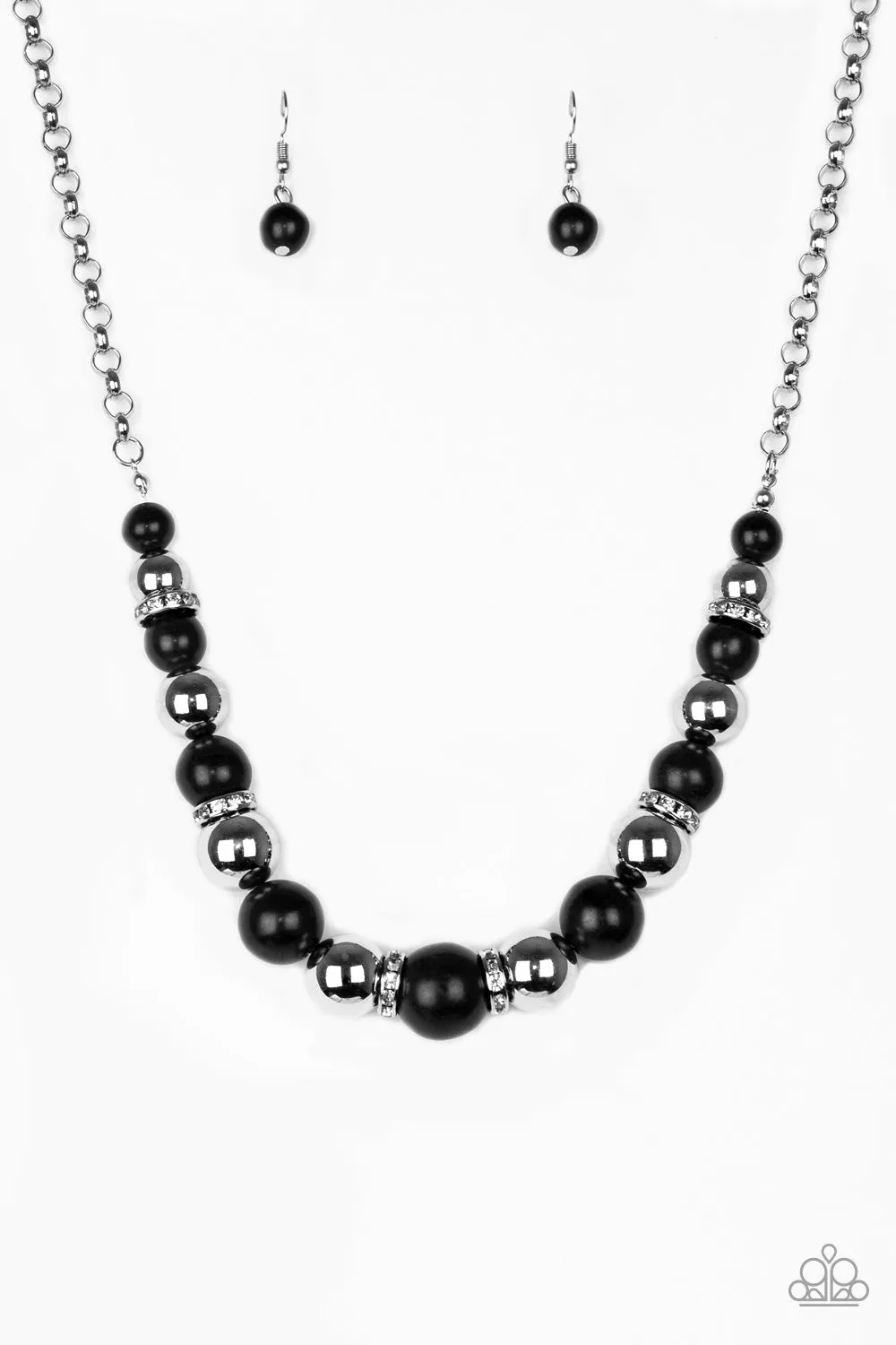 Paparazzi - The Ruling Class - Black Silver and Rhinestone Necklace