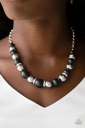 Paparazzi - The Ruling Class - Black Silver and Rhinestone Necklace