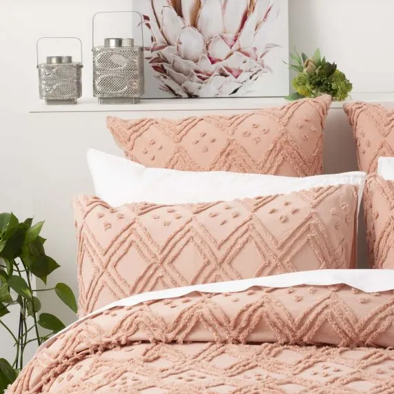 Park Avenue Medallion Cotton Vintage Washed Tufted Quilt Cover Set - Blush