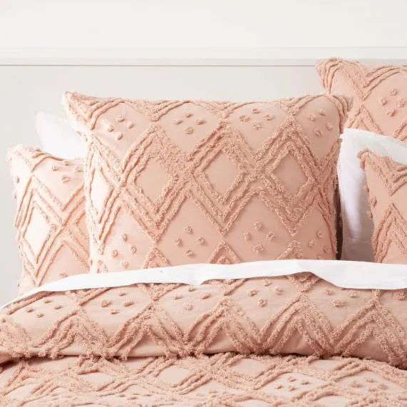 Park Avenue Medallion Cotton Vintage Washed Tufted Quilt Cover Set - Blush