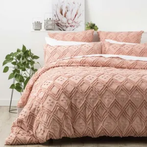Park Avenue Medallion Cotton Vintage Washed Tufted Quilt Cover Set - Blush
