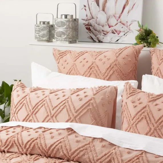 Park Avenue Medallion Cotton Vintage Washed Tufted Quilt Cover Set - Blush