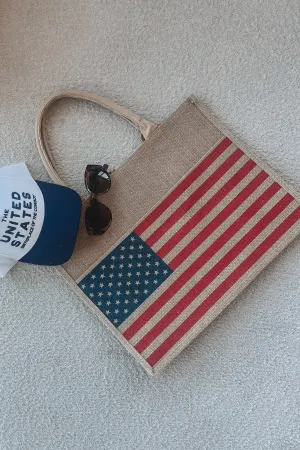 Patriotic Babe American Flag Burlap Beach Bag