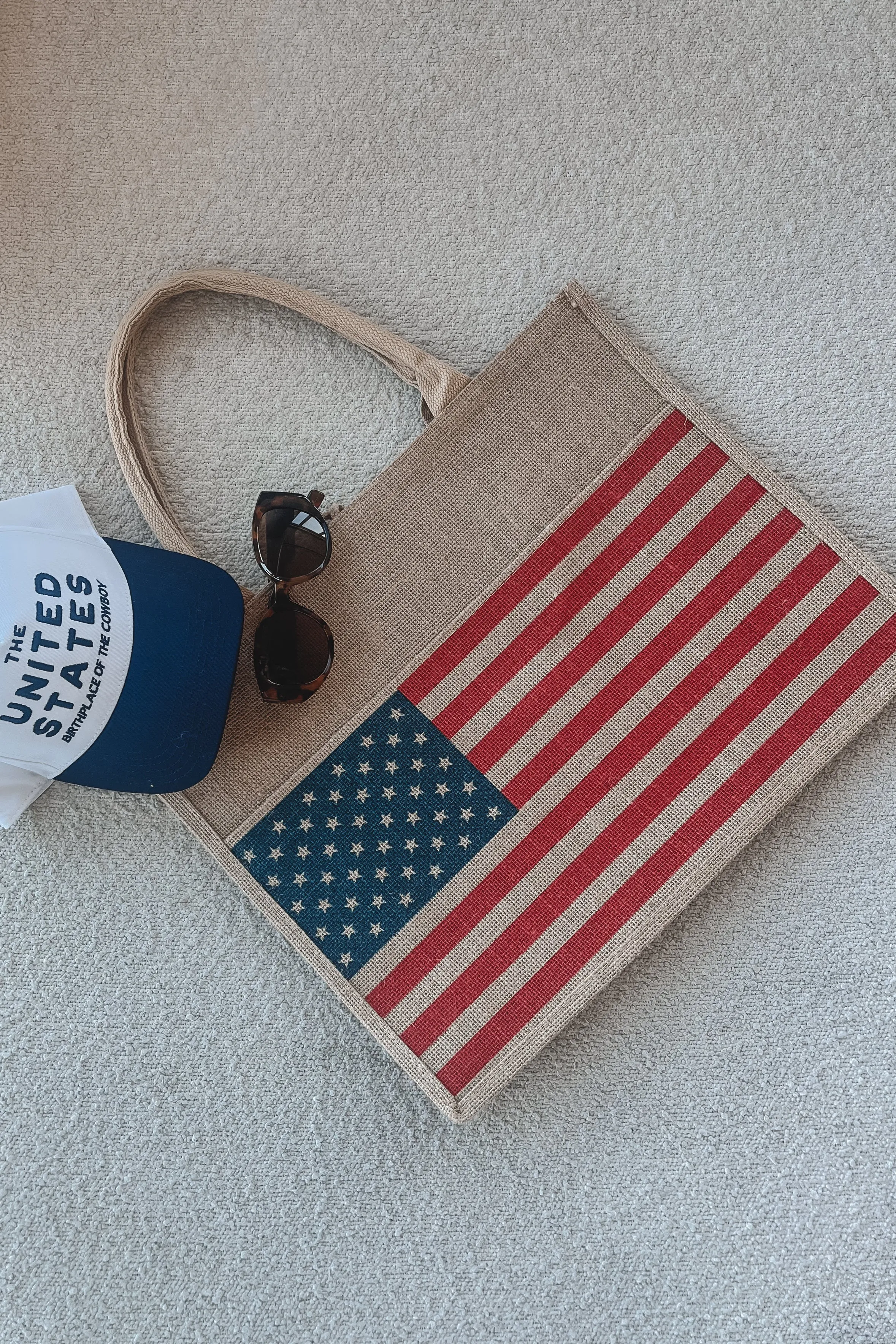 Patriotic Babe American Flag Burlap Beach Bag