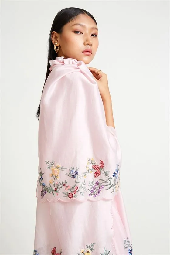 Payal Pratap   -   Rock Garden Azalea Embroidered Scarf Powder Pink