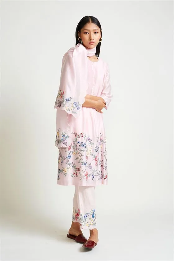 Payal Pratap   -   Rock Garden Azalea Embroidered Scarf Powder Pink