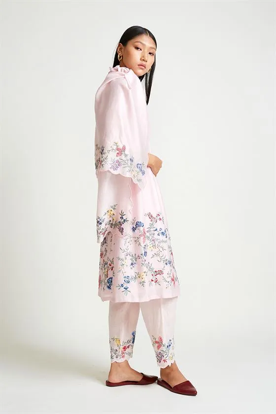 Payal Pratap   -   Rock Garden Azalea Embroidered Scarf Powder Pink