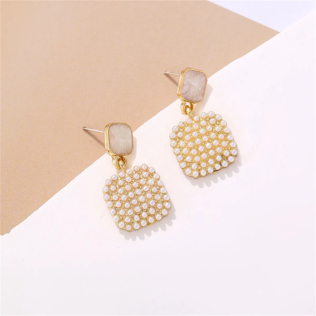 Pearl & Enamel 18K Gold-Plated Square Drop Earrings