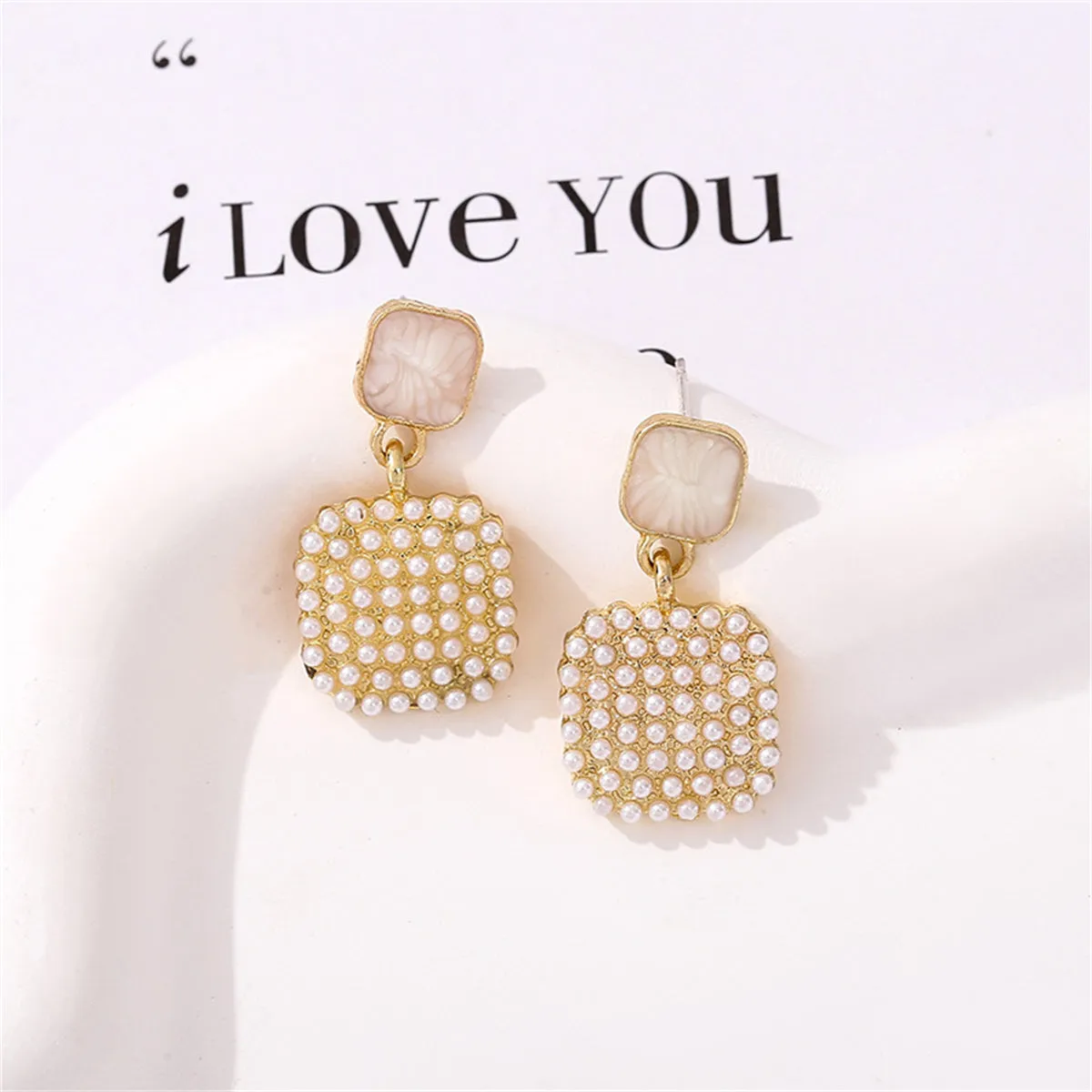 Pearl & Enamel 18K Gold-Plated Square Drop Earrings