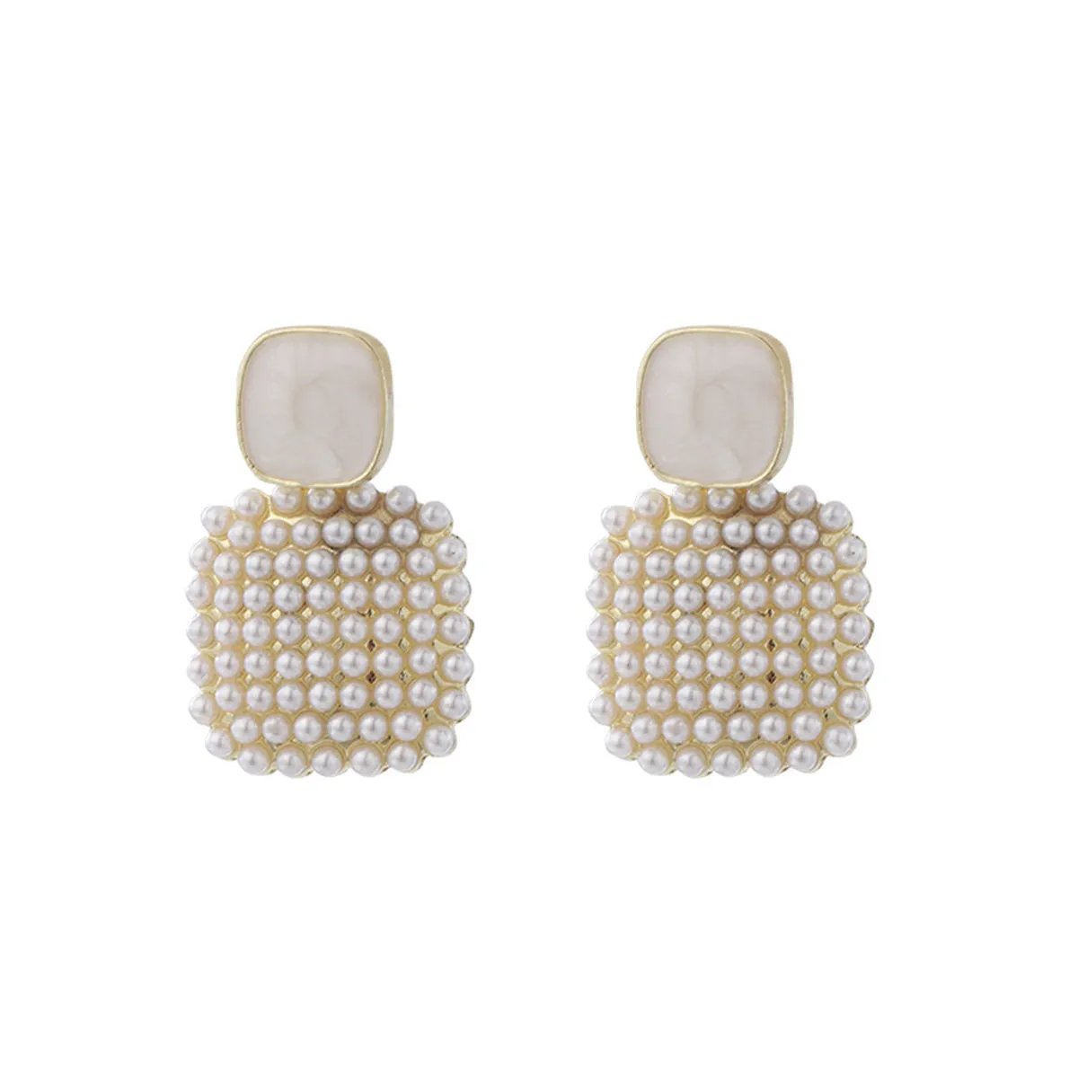 Pearl & Enamel 18K Gold-Plated Square Drop Earrings