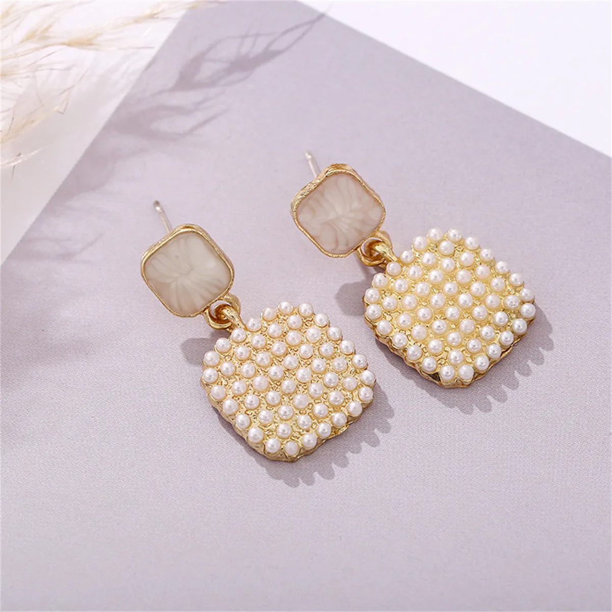 Pearl & Enamel 18K Gold-Plated Square Drop Earrings