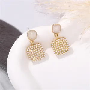 Pearl & Enamel 18K Gold-Plated Square Drop Earrings