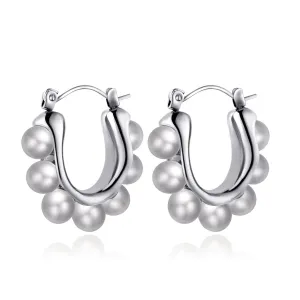 Pearl & Silver-Plated U-Shaped Huggie Earrings