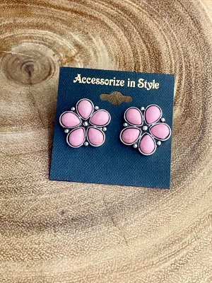 Peony Pink Flower Stud Earrings - .75"