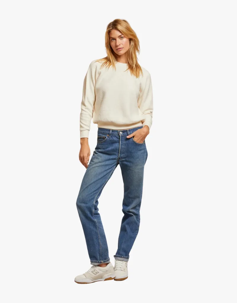 Perfect White Tee Ziggy Inside Out Fleece Shrunken Crew in Bright Ivory