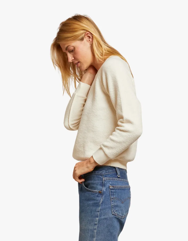 Perfect White Tee Ziggy Inside Out Fleece Shrunken Crew in Bright Ivory