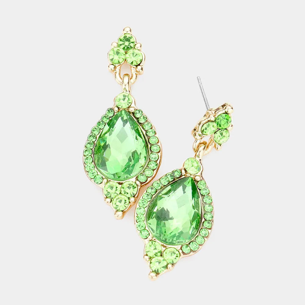 Peridot Teardrop Center Dangle Earrings | Pageant Earrings | 525350
