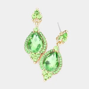 Peridot Teardrop Center Dangle Earrings | Pageant Earrings | 525350