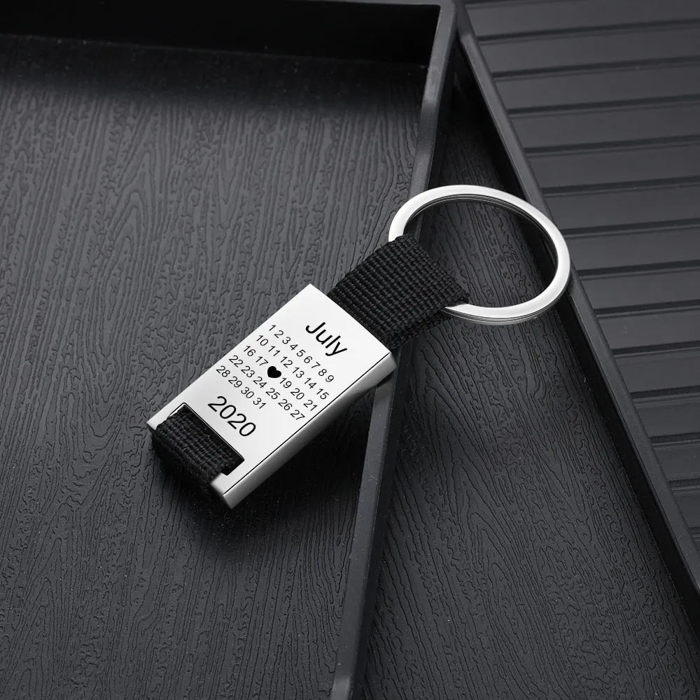 Personalized Engraved Name And Date Highlighted Calendar Key Chain