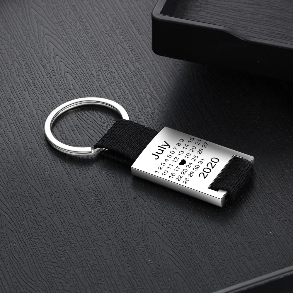 Personalized Engraved Name And Date Highlighted Calendar Key Chain