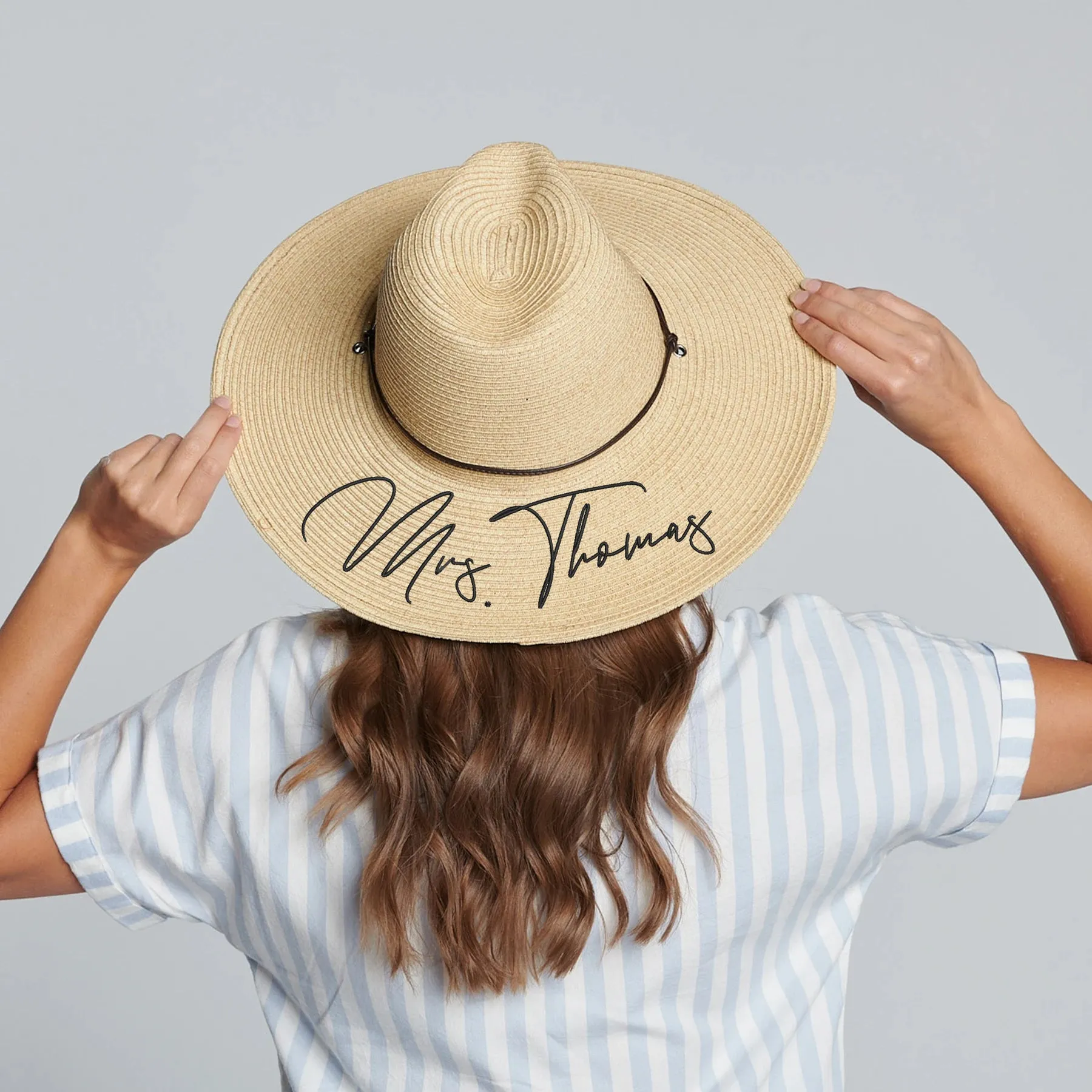 Personalized Mrs. Honeymoon Beach Hat with Pinched Crown