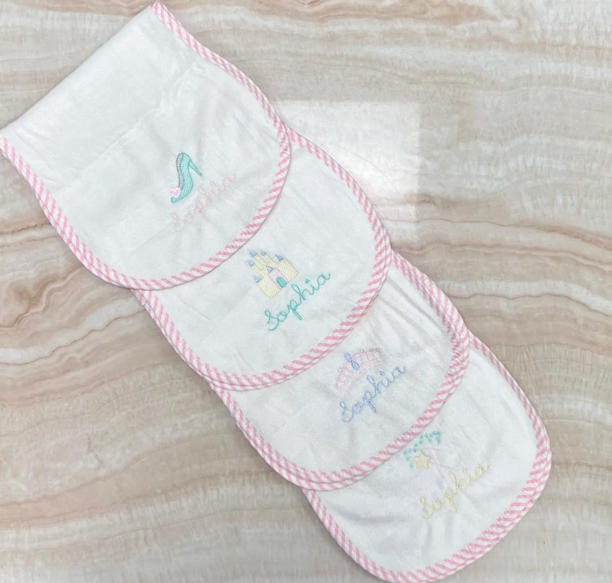 Personalized Organic Bamboo Seersucker Pink Terry Burp Cloths 4 Pack