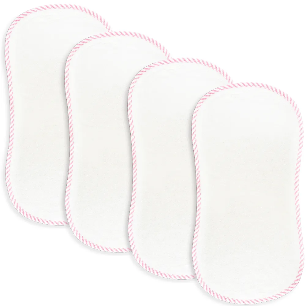 Personalized Organic Bamboo Seersucker Pink Terry Burp Cloths 4 Pack