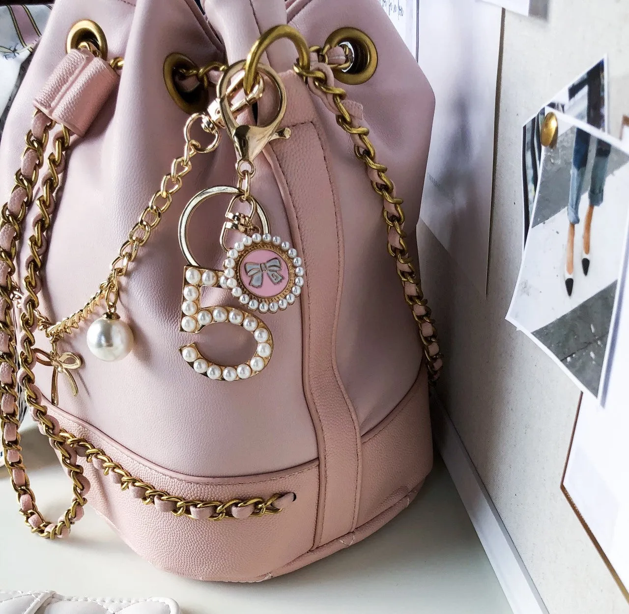 PINK NUMBER 5 KEYCHAIN