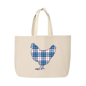 Plaid Rooster Beach Tote Bag