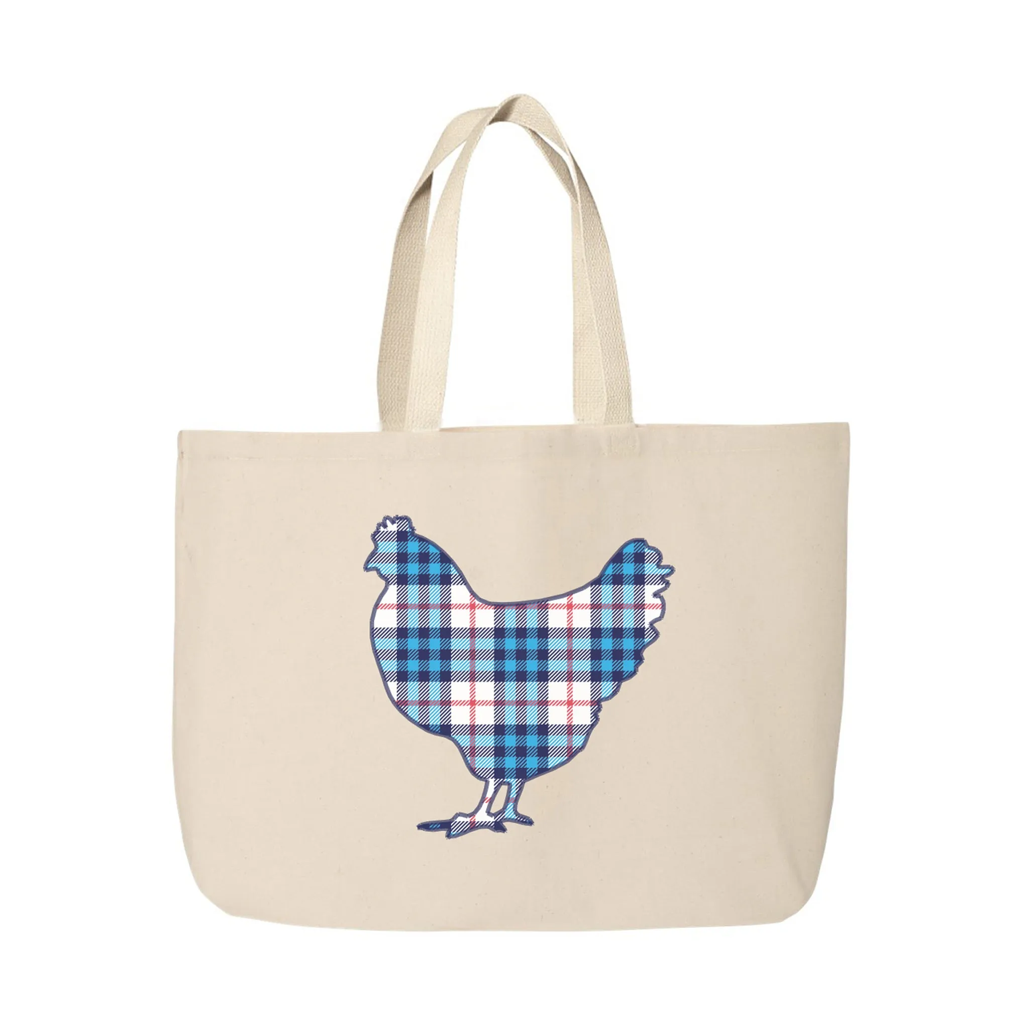 Plaid Rooster Beach Tote Bag