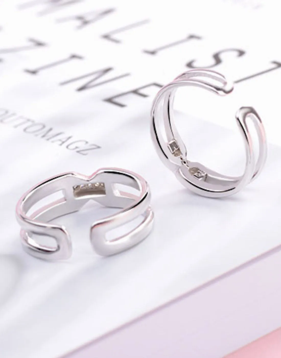 Platinum Plated Elegant Couple Adjustable Solitare Ring
