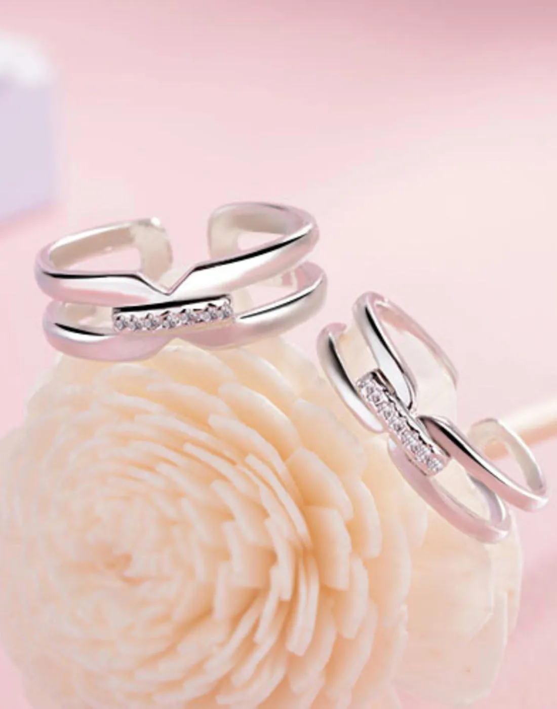 Platinum Plated Elegant Couple Adjustable Solitare Ring