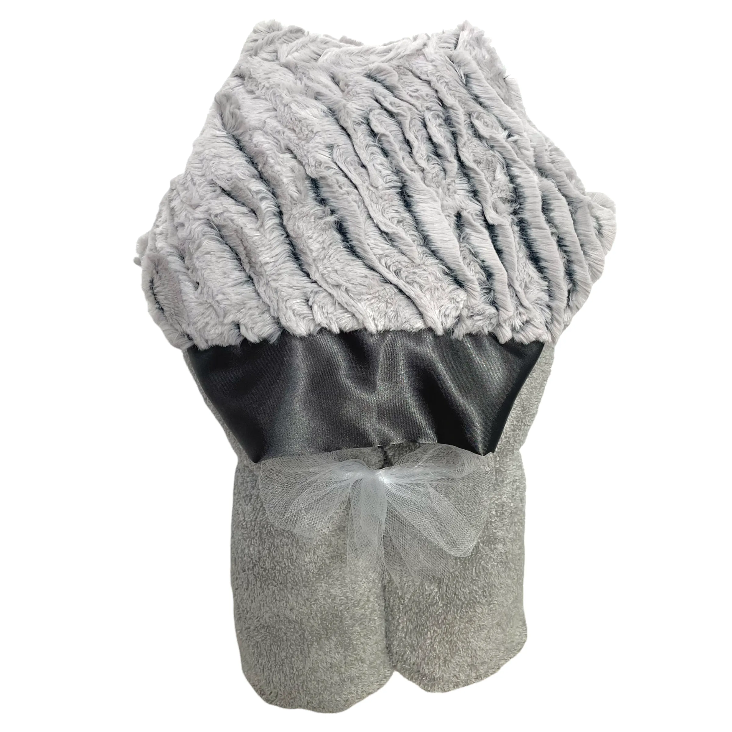 Plush Hooded Bath Towel- Ziggy Grey