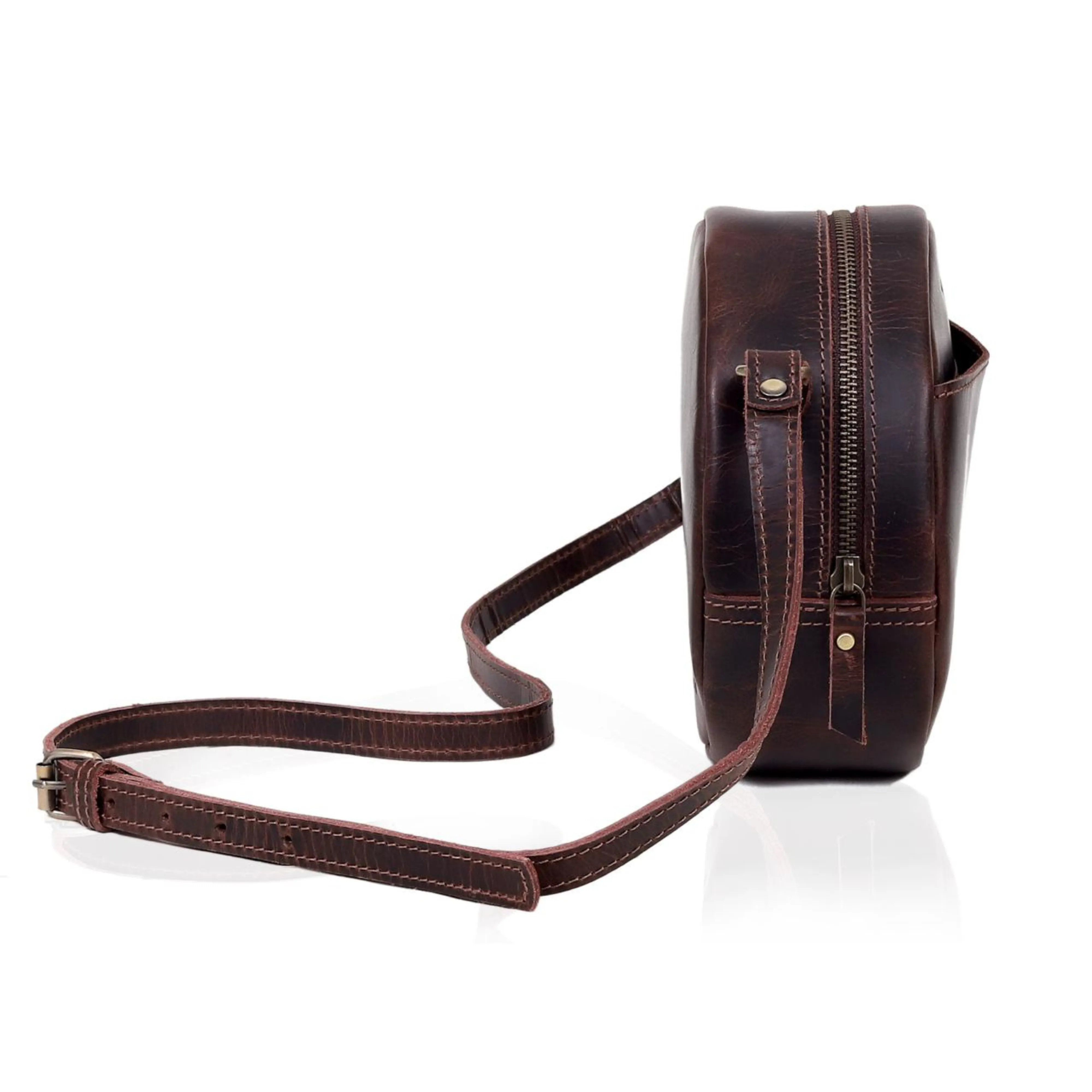 Poppy Round Circle Buffalo Leather Handbag