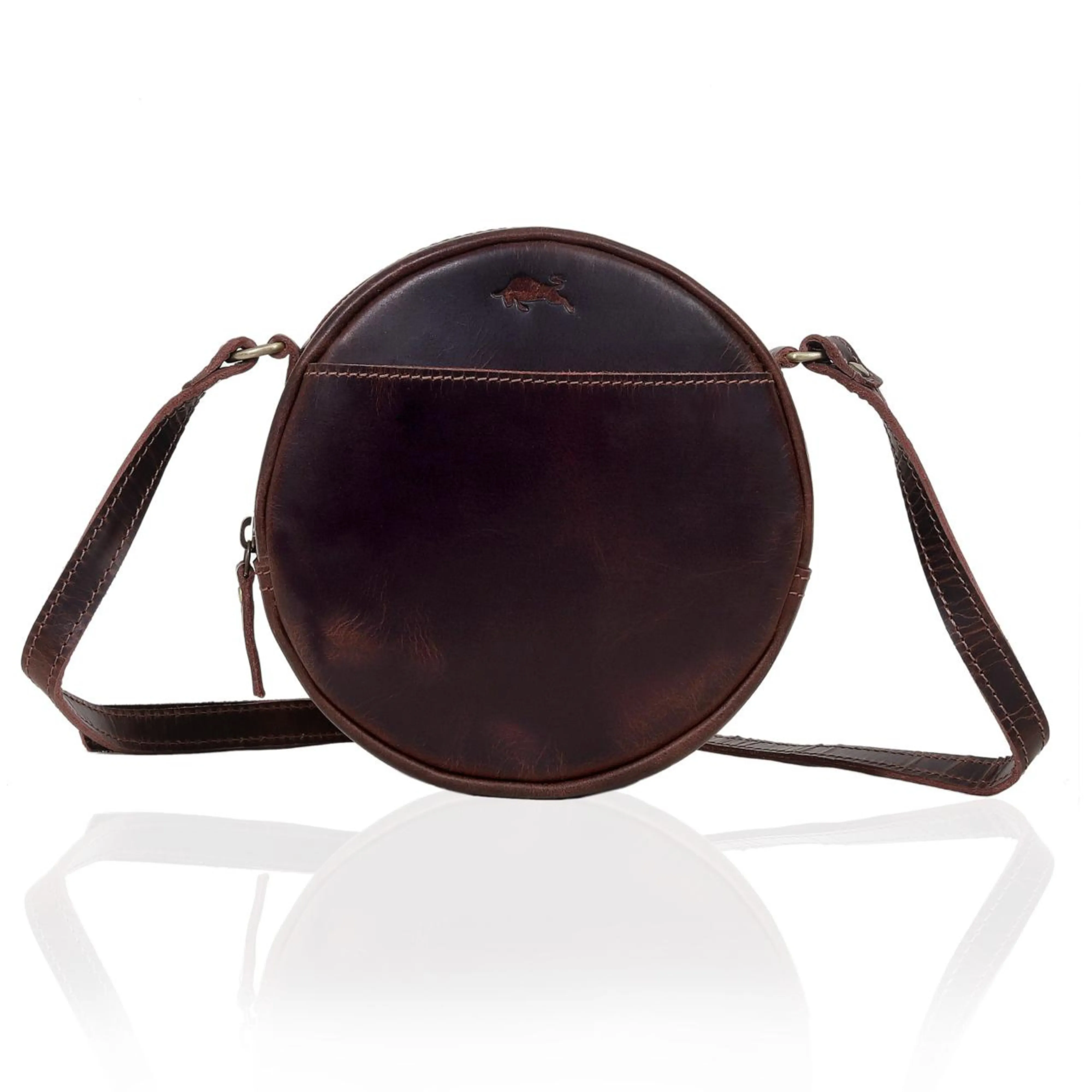 Poppy Round Circle Buffalo Leather Handbag