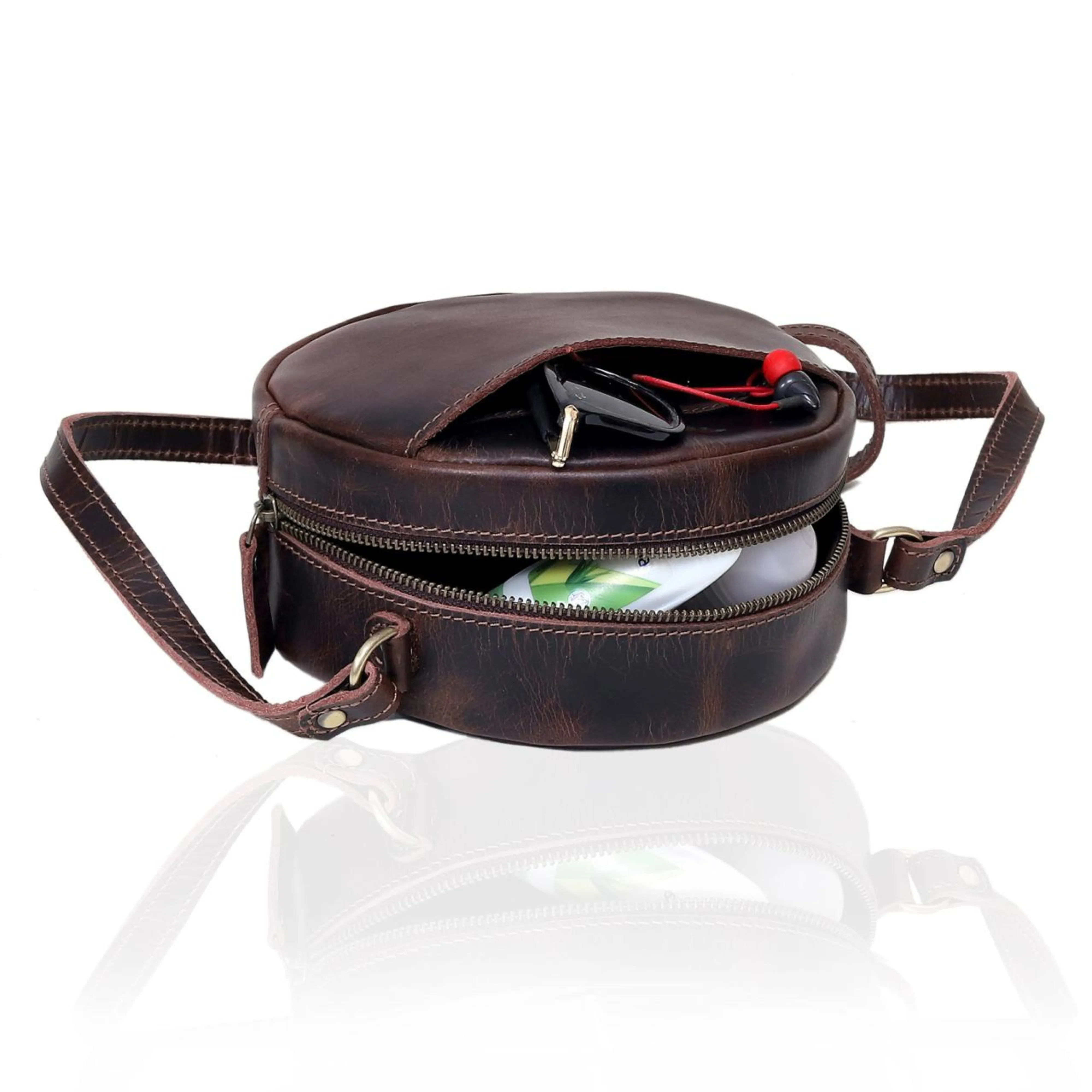 Poppy Round Circle Buffalo Leather Handbag