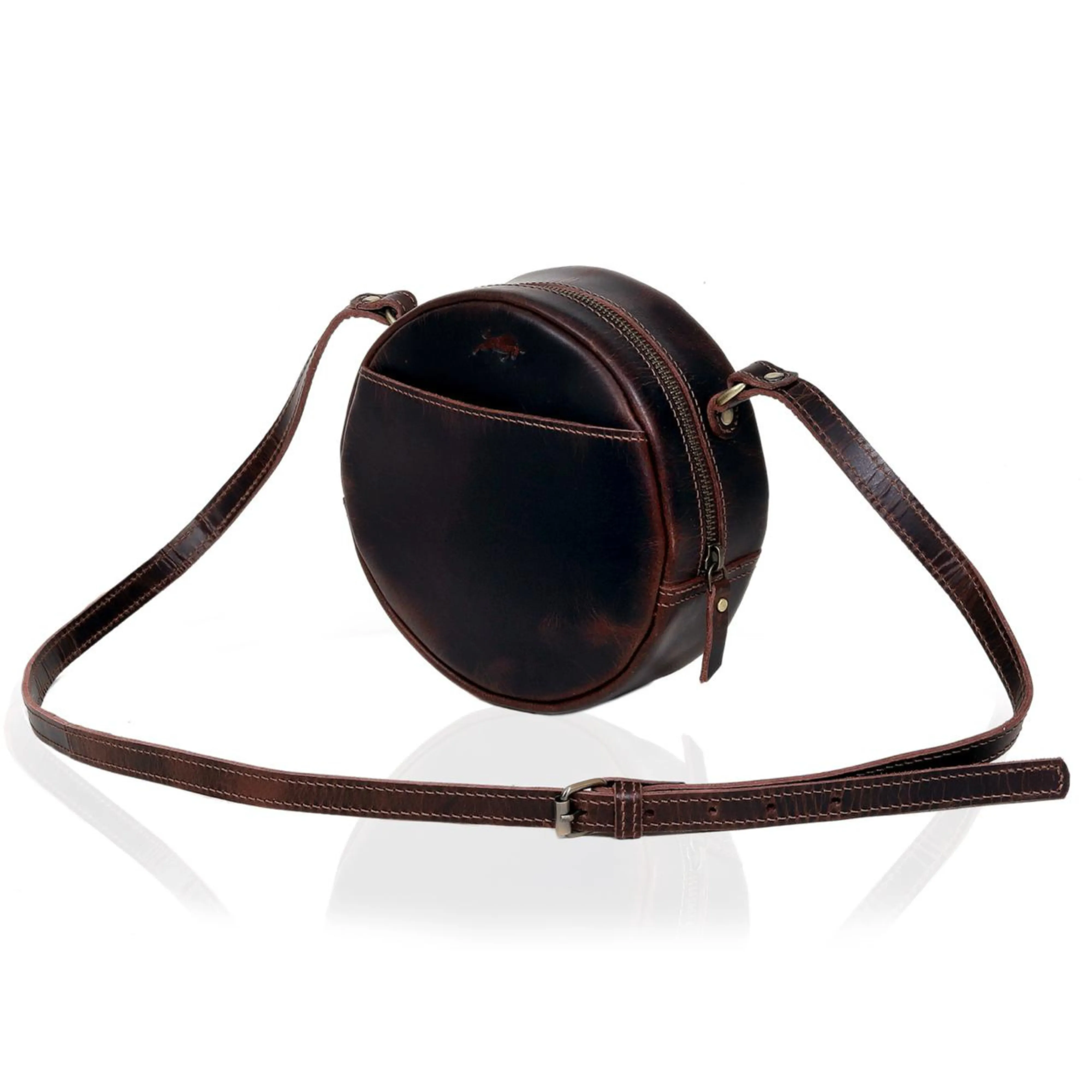 Poppy Round Circle Buffalo Leather Handbag