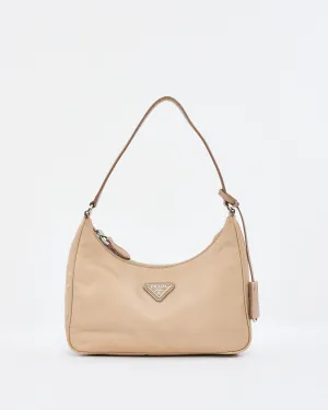 Prada Beige Nylon Re-edition 2000 Mini Hobo Shoulder Bag
