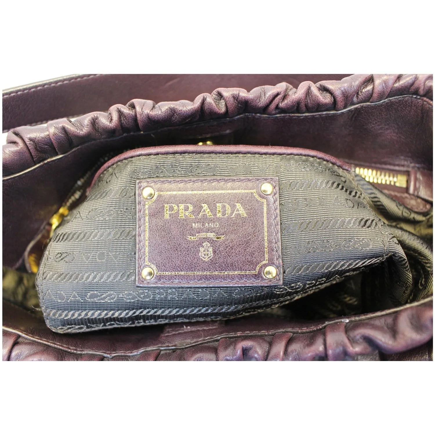 PRADA Gaufre Nappa Leather Hobo Bag Brown